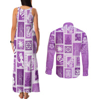 Hawaii Christmas Retro Patchwork Couples Matching Tank Maxi Dress and Long Sleeve Button Shirt Violet LT7 - Wonder Print Shop