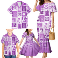 Hawaii Christmas Retro Patchwork Family Matching Mermaid Dress and Hawaiian Shirt Violet LT7 - Wonder Print Shop