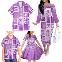 Hawaii Christmas Retro Patchwork Family Matching Off Shoulder Long Sleeve Dress and Hawaiian Shirt Violet - Wonder Print Shop