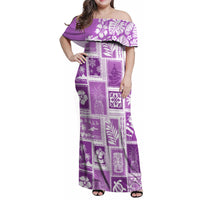Hawaii Christmas Retro Patchwork Family Matching Off Shoulder Maxi Dress and Hawaiian Shirt Violet LT7 - Wonder Print Shop