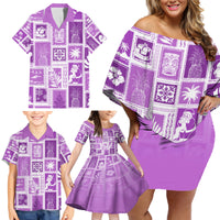 Hawaii Christmas Retro Patchwork Family Matching Off Shoulder Short Dress and Hawaiian Shirt Violet LT7 - Wonder Print Shop