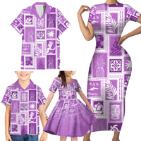 Hawaii Christmas Retro Patchwork Family Matching Short Sleeve Bodycon Dress and Hawaiian Shirt Violet - Wonder Print Shop