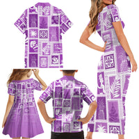 Hawaii Christmas Retro Patchwork Family Matching Short Sleeve Bodycon Dress and Hawaiian Shirt Violet - Wonder Print Shop