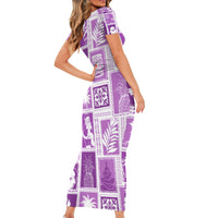 Hawaii Christmas Retro Patchwork Family Matching Short Sleeve Bodycon Dress and Hawaiian Shirt Violet - Wonder Print Shop