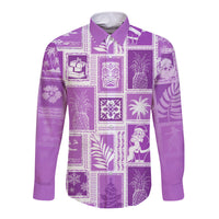 Hawaii Christmas Retro Patchwork Long Sleeve Button Shirt Violet - Wonder Print Shop
