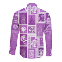 Hawaii Christmas Retro Patchwork Long Sleeve Button Shirt Violet - Wonder Print Shop