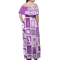 Hawaii Christmas Retro Patchwork Off Shoulder Maxi Dress Violet - Wonder Print Shop