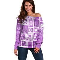 Hawaii Christmas Retro Patchwork Off Shoulder Sweater Violet - Wonder Print Shop