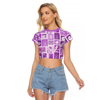 Hawaii Christmas Retro Patchwork Raglan Cropped T Shirt Violet - Wonder Print Shop