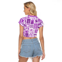 Hawaii Christmas Retro Patchwork Raglan Cropped T Shirt Violet - Wonder Print Shop
