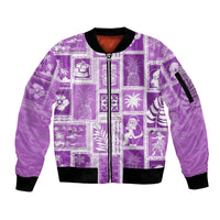 Hawaii Christmas Retro Patchwork Sleeve Zip Bomber Jacket Violet - Wonder Print Shop