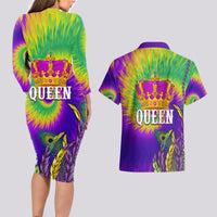 Mardi Gras Couples Matching Long Sleeve Bodycon Dress and Hawaiian Shirt Tie-dye Style - Queen LT7 - Wonder Print Shop