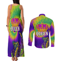 Mardi Gras Couples Matching Tank Maxi Dress and Long Sleeve Button Shirt Tie-dye Style - Queen LT7 - Wonder Print Shop