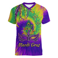 Mardi Gras Women V Neck T Shirt Tie-dye Style - Queen - Wonder Print Shop