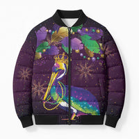 Faux Glitter Funny Mardi Gras Pelican Bomber Puffer Jacket Party Vibes - Wonder Print Shop