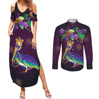 Faux Glitter Funny Mardi Gras Pelican Couples Matching Summer Maxi Dress and Long Sleeve Button Shirt Party Vibes - Wonder Print Shop