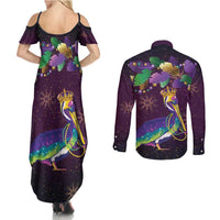 Faux Glitter Funny Mardi Gras Pelican Couples Matching Summer Maxi Dress and Long Sleeve Button Shirt Party Vibes - Wonder Print Shop