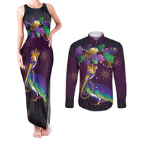 Faux Glitter Funny Mardi Gras Pelican Couples Matching Tank Maxi Dress and Long Sleeve Button Shirt Party Vibes - Wonder Print Shop