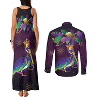 Faux Glitter Funny Mardi Gras Pelican Couples Matching Tank Maxi Dress and Long Sleeve Button Shirt Party Vibes - Wonder Print Shop