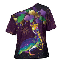 Faux Glitter Funny Mardi Gras Pelican Cross Shoulder Shirt Party Vibes - Wonder Print Shop