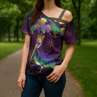 Faux Glitter Funny Mardi Gras Pelican Cross Shoulder Shirt Party Vibes - Wonder Print Shop