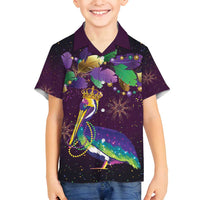 Faux Glitter Funny Mardi Gras Pelican Family Matching Off Shoulder Maxi Dress and Hawaiian Shirt Party Vibes - Wonder Print Shop
