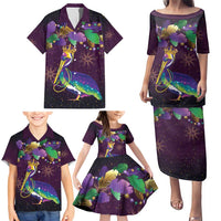 Faux Glitter Funny Mardi Gras Pelican Family Matching Puletasi and Hawaiian Shirt Party Vibes - Wonder Print Shop