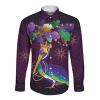 Faux Glitter Funny Mardi Gras Pelican Long Sleeve Button Shirt Party Vibes - Wonder Print Shop