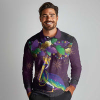 Faux Glitter Funny Mardi Gras Pelican Long Sleeve Polo Shirt Party Vibes - Wonder Print Shop
