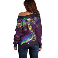 Faux Glitter Funny Mardi Gras Pelican Off Shoulder Sweater Party Vibes - Wonder Print Shop