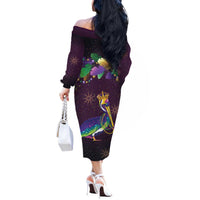 Faux Glitter Funny Mardi Gras Pelican Off The Shoulder Long Sleeve Dress Party Vibes - Wonder Print Shop