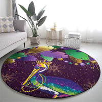 Faux Glitter Funny Mardi Gras Pelican Round Carpet Party Vibes - Wonder Print Shop
