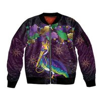Faux Glitter Funny Mardi Gras Pelican Sleeve Zip Bomber Jacket Party Vibes - Wonder Print Shop