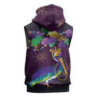 Faux Glitter Funny Mardi Gras Pelican Sleeveless Zip Hoodie Party Vibes - Wonder Print Shop