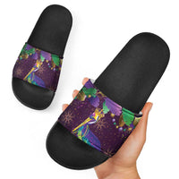 Faux Glitter Funny Mardi Gras Pelican Slide Sandals Party Vibes - Wonder Print Shop