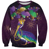Faux Glitter Funny Mardi Gras Pelican Sweatshirt Party Vibes - Wonder Print Shop