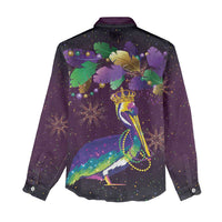 Faux Glitter Funny Mardi Gras Pelican Women Casual Shirt Party Vibes - Wonder Print Shop
