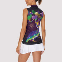 Faux Glitter Funny Mardi Gras Pelican Women Sleeveless Polo Shirt Party Vibes - Wonder Print Shop
