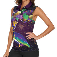 Faux Glitter Funny Mardi Gras Pelican Women Sleeveless Polo Shirt Party Vibes - Wonder Print Shop