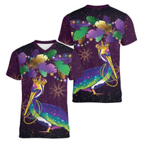 Faux Glitter Funny Mardi Gras Pelican Women V-Neck T-Shirt Party Vibes - Wonder Print Shop