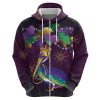 Faux Glitter Funny Mardi Gras Pelican Zip Hoodie Party Vibes - Wonder Print Shop