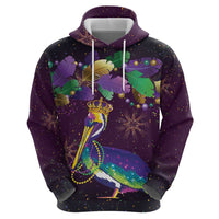 Faux Glitter Funny Mardi Gras Pelican Zip Hoodie Party Vibes - Wonder Print Shop