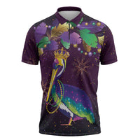 Faux Glitter Funny Mardi Gras Pelican Zipper Polo Shirt Party Vibes - Wonder Print Shop