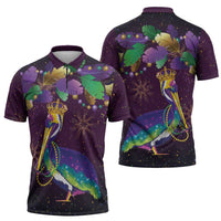 Faux Glitter Funny Mardi Gras Pelican Zipper Polo Shirt Party Vibes - Wonder Print Shop