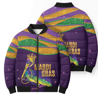 Faux Glitter Mardi Gras Pelican Bomber Puffer Jacket - Wonder Print Shop