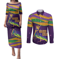 Faux Glitter Mardi Gras Pelican Couples Matching Puletasi and Long Sleeve Button Shirt - Wonder Print Shop