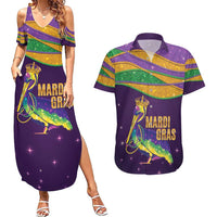 Faux Glitter Mardi Gras Pelican Couples Matching Summer Maxi Dress and Hawaiian Shirt - Wonder Print Shop