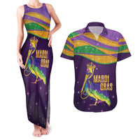 Faux Glitter Mardi Gras Pelican Couples Matching Tank Maxi Dress and Hawaiian Shirt - Wonder Print Shop
