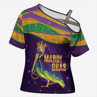 Faux Glitter Mardi Gras Pelican Cross Shoulder Shirt - Wonder Print Shop