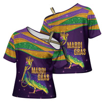 Faux Glitter Mardi Gras Pelican Cross Shoulder Shirt - Wonder Print Shop